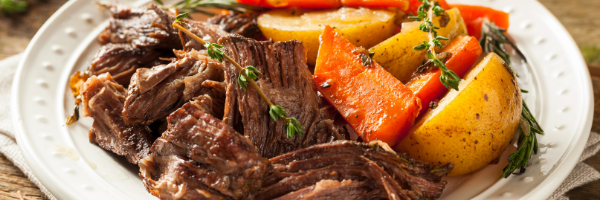 pot roast with veggies on plate